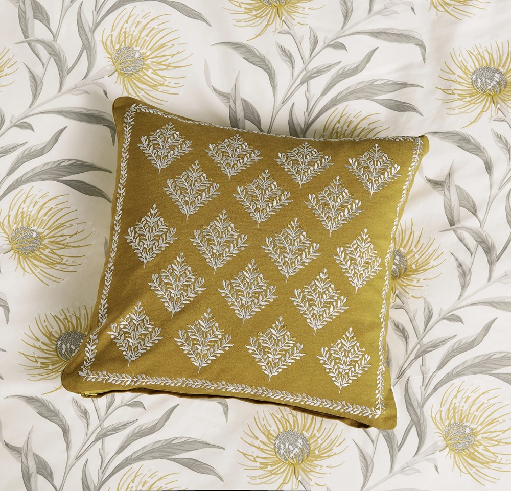 Catherinae Cushion by Sanderson x National Trust in Hay Yellow